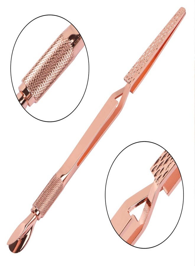 JOLLYSTYLE 2PCS Rose Gold Stainless Steel Nail Art Tools Pinching Cuticle Pusher - Multifunction False Nail Shaping Tweezers Manicure Tool - Image 3