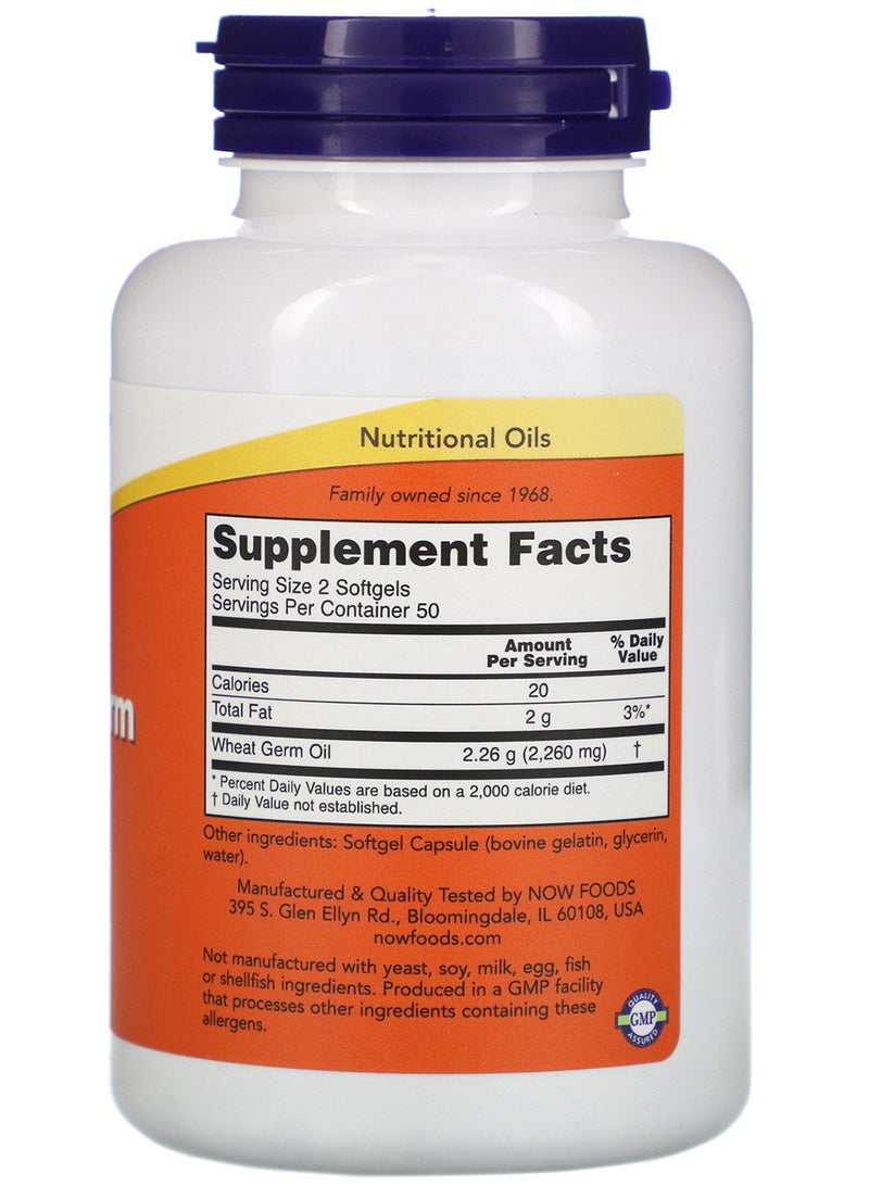 Now Foods Wheat Germ Oil Dietary Supplement 1130mg - 100 Softgels - Image 2