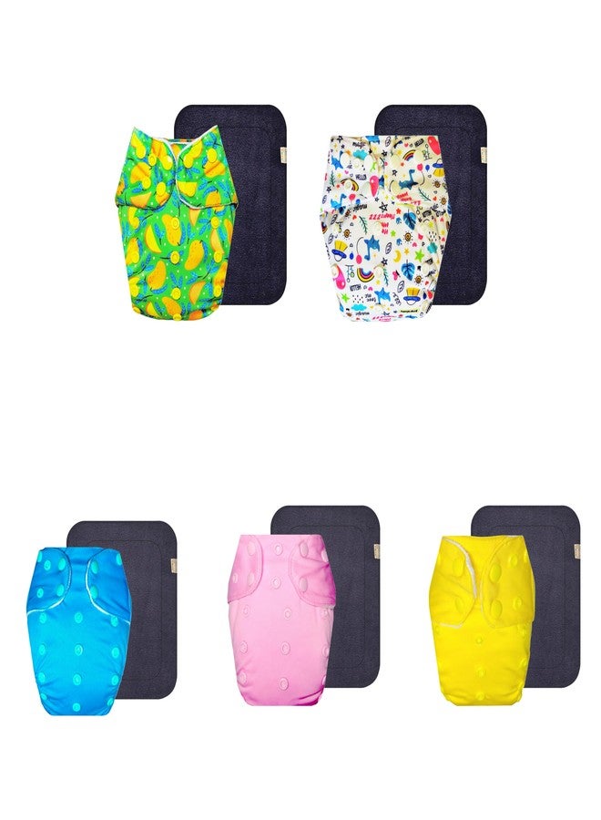 حفاضات قماشية فاخرة من دمبلدو مع حشوة رمادية (عبوة من 5) | ملائمة تمامًا | قابلة لإعادة الاستخدام والغسل | أزرار كبس قابلة للتعديل | مثالية لفصل الصيف الهندي | من 3 أشهر إلى 3 سنوات | للجنسين - Image 1