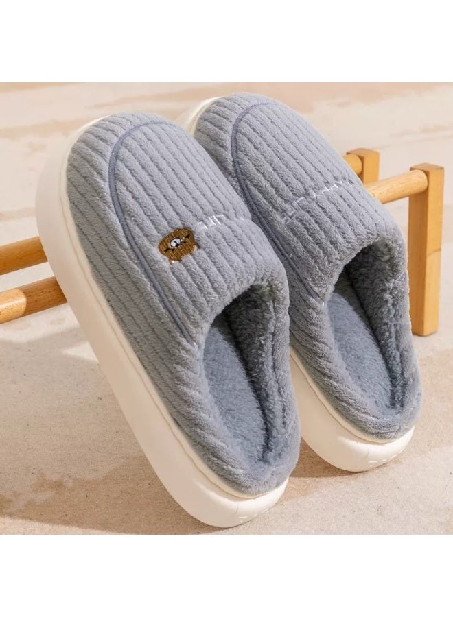 Korean-style thick-soled cotton slippers for autumn and winter, suitable for home and indoor use, providing anti-slip and warm protection.