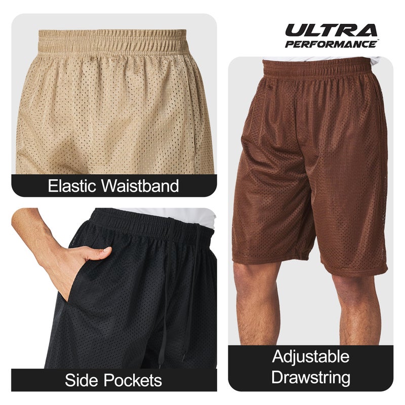 Ultra Performance Men's Athletic Mesh Short's 3 Pack Mens Basketball Shorts Gym Workout & Sport Short with Pockets for Men - Image 4