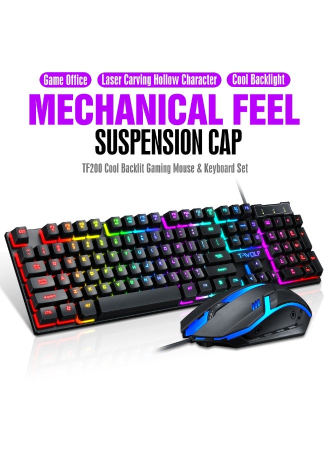 TWOLF200 Gaming Wired Keyboard and Mouse Combo Computer 104key rainbow Backlight Keyboard Mouse Set for PC Desktop - Image 1