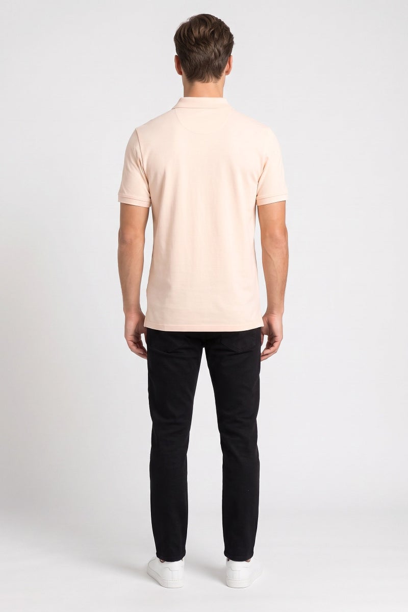Lyle & Scott Men Regular Fit Embroidered Logo Short Sleeve Polo Shirt, Light Peach - Image 4