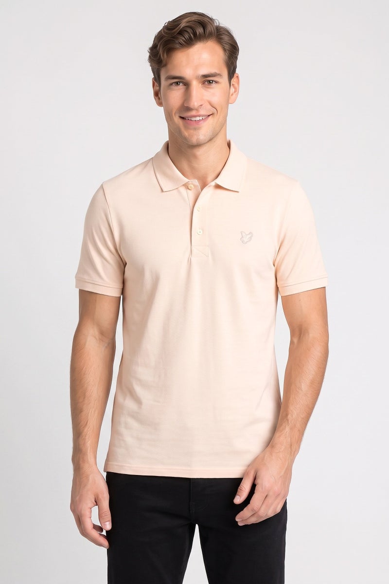 Lyle & Scott Men Regular Fit Embroidered Logo Short Sleeve Polo Shirt, Light Peach - Image 1