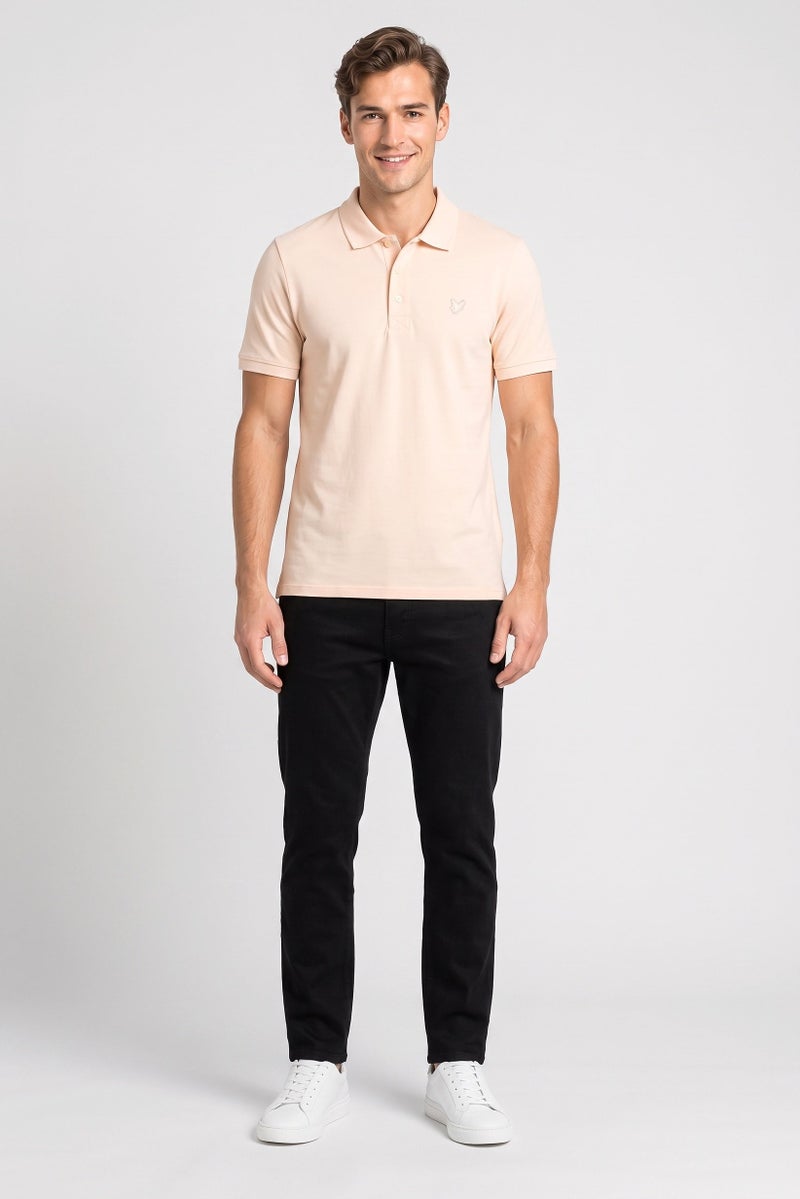 Lyle & Scott Men Regular Fit Embroidered Logo Short Sleeve Polo Shirt, Light Peach - Image 2