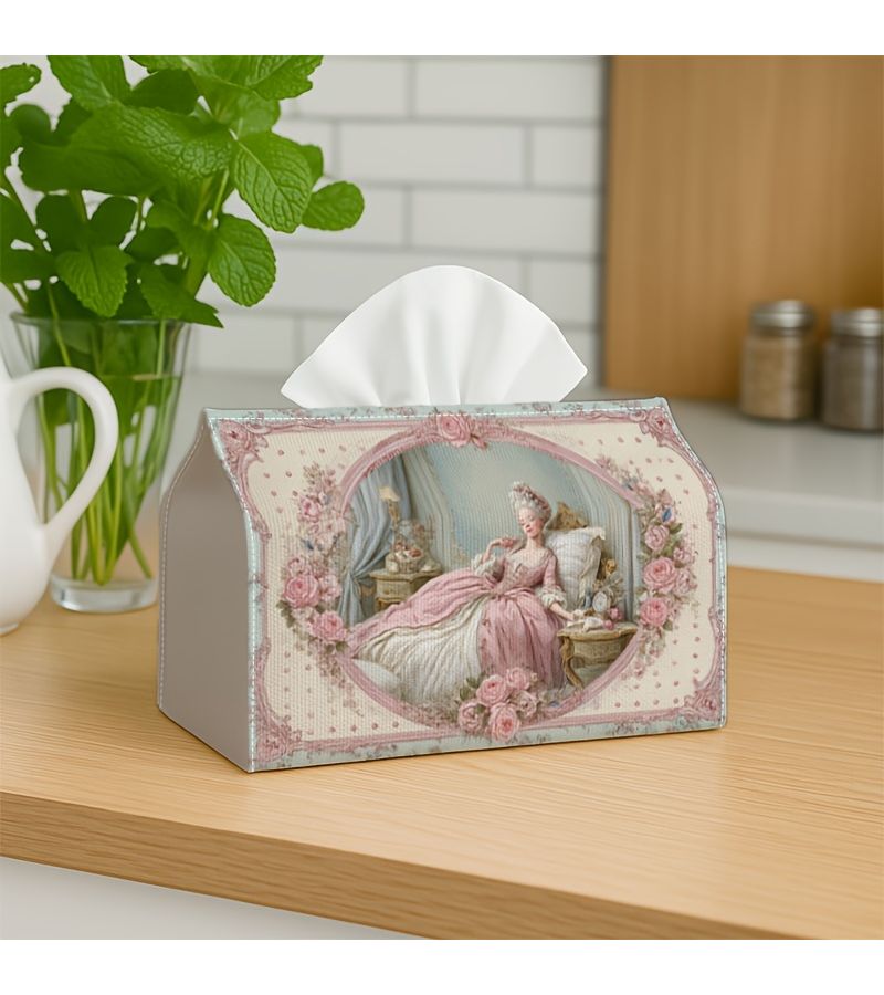 1pc Vintage Woman Pink Bed Tissue Box Decorative Storage Home Car - Image 1
