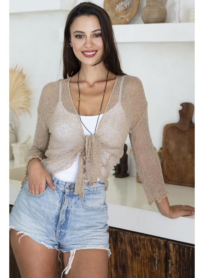 Back From Bali Womens Sheer Shrug Cardigan Lightweight Knit, Mocca, One size - Image 4