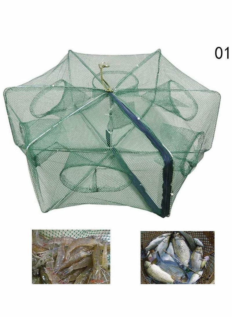 Excefore Holes Automatic Fishing Net Shrimp Cage Nylon Foldable Crab Fish Trap Cast Fishing Net Automatic Retractable Fishing Shrimp Net Large Zipper Crab Fish Trap(12 Holes) - Image 2