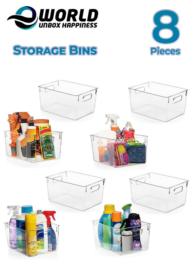 Eworld Set of 8 Clear Stackable Plastic Storage Bins with Easy-Grip Handles, Versatile Organization for Refrigerators, Pantries, Craft Rooms, Wardrobes, Offices, and Dormitories.  - Image 1