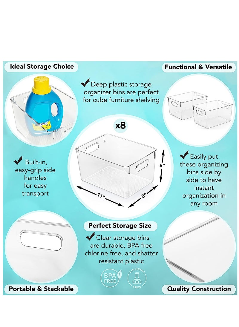 Eworld Set of 8 Clear Stackable Plastic Storage Bins with Easy-Grip Handles, Versatile Organization for Refrigerators, Pantries, Craft Rooms, Wardrobes, Offices, and Dormitories.  - Image 2