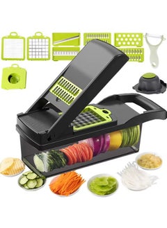 SHOPI 11 in 1 Vegetable Chopper Multifunctional Mandoline Slicer Dicer Household Kitchen for Onion Garlic Carrot Potato Tomato Fruit Salad Stainless Steel Blades 