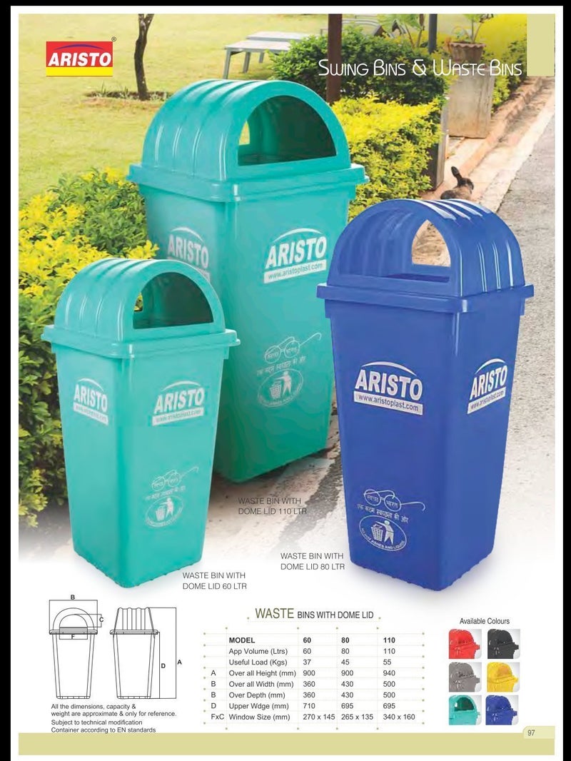 ARISTO Square Dome Lid Big Garbage Waste Dustbin Trash Bucket 80 Liters Red Color Can Be Used for Garbage Waste Management Wet Dry - Image 3