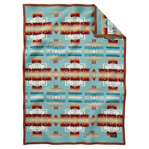 Pendleton Chief Joseph Crib Blanket 32" x 44" - Wool Cotton, Lightweight, Reversible, Soft and Durable Baby Blanket for Home and Travel - Aqua - Image 1