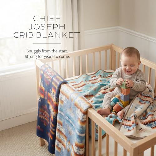Pendleton Chief Joseph Crib Blanket 32" x 44" - Wool Cotton, Lightweight, Reversible, Soft and Durable Baby Blanket for Home and Travel - Aqua - Image 2