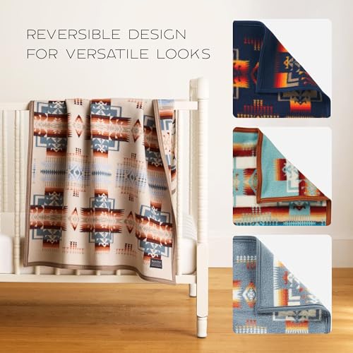 Pendleton Chief Joseph Crib Blanket 32" x 44" - Wool Cotton, Lightweight, Reversible, Soft and Durable Baby Blanket for Home and Travel - Aqua - Image 5
