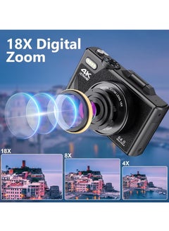 Generic 4K Digital Camera, 64MP UHD Autofocus Vlogging Camera, Compact Travel Camera With 18x Zoom, Outdoor Sports Camera For Photography And Videography, (1pc, Black)  - Image 3