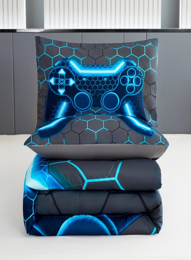 akkialla Gaming Queen Size Bedding Set for Kids Boys Girls and Teens,Game Controller Comforter Set(3 Pieces) Down Alternative Comforter for All Seasons,Gamer Home Decor(Blue,Queen) - Image 4