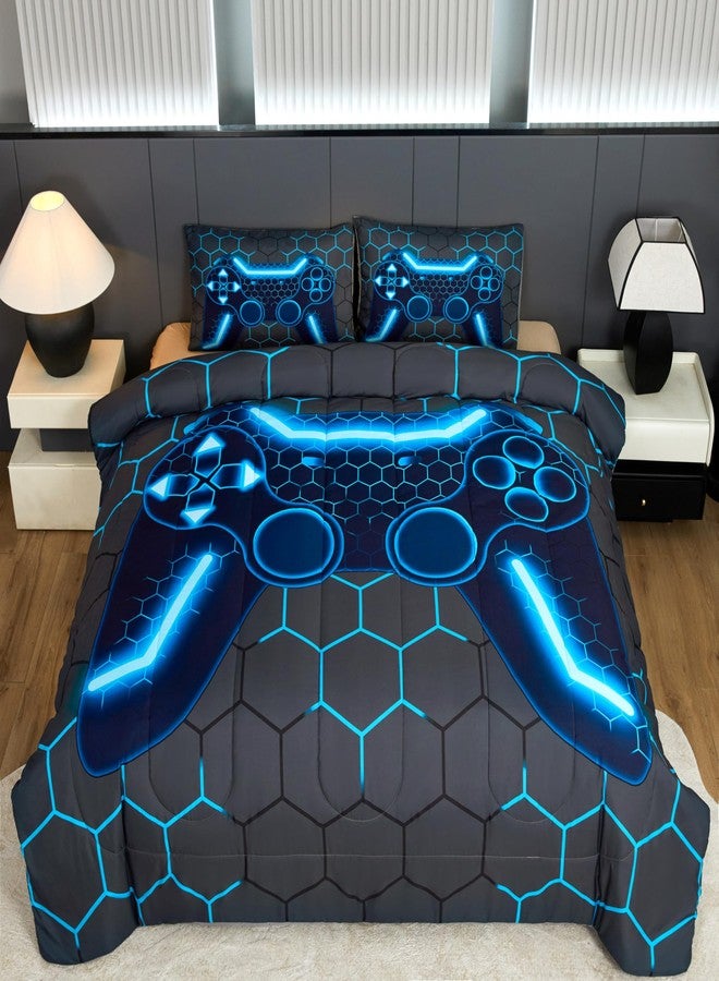 akkialla Gaming Queen Size Bedding Set for Kids Boys Girls and Teens,Game Controller Comforter Set(3 Pieces) Down Alternative Comforter for All Seasons,Gamer Home Decor(Blue,Queen) - Image 1