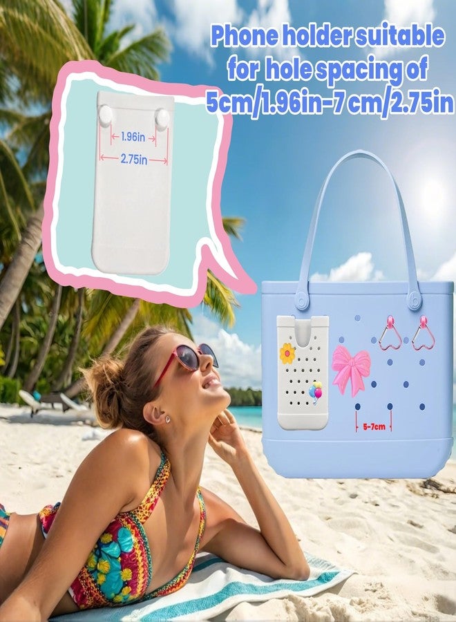 Limotex 4PCS Accessories Compatible with Bogg Bag, Including 1PC Call Phone Holder, 2PCS Heart Keychain Hooks and 1PC Bow Charm for Women Girls, Charms Holder Accessory for Beach Tote Bags(White) - Image 5