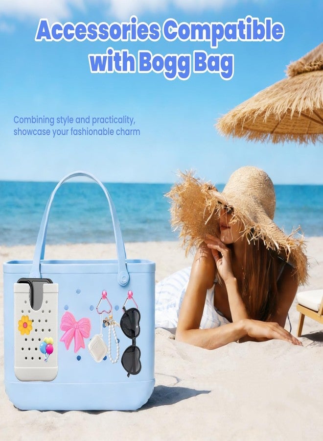 Limotex 4PCS Accessories Compatible with Bogg Bag, Including 1PC Call Phone Holder, 2PCS Heart Keychain Hooks and 1PC Bow Charm for Women Girls, Charms Holder Accessory for Beach Tote Bags(White) - Image 2