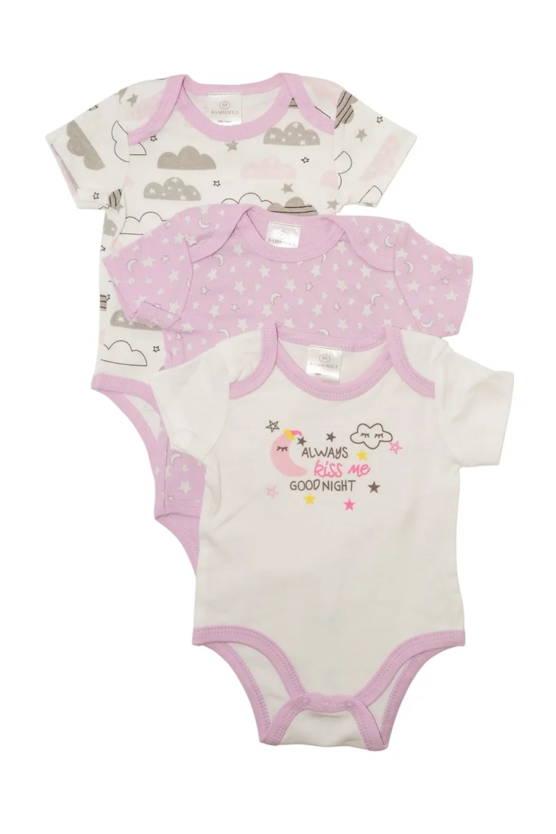 بمبىمىشى Bambimici 3-Piece Short Sleeve Printed Bodysuit for Baby Girl