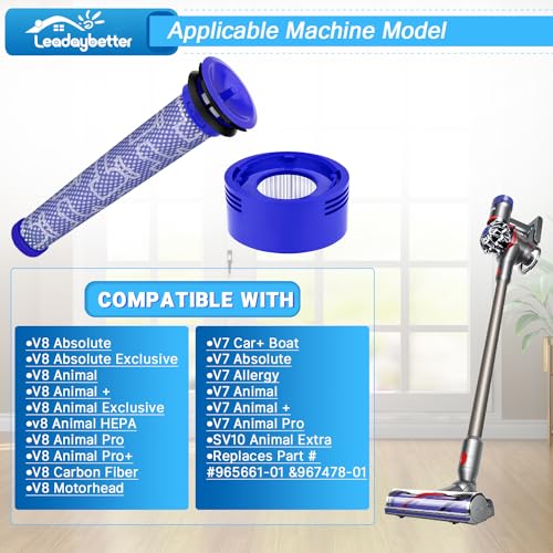 Leadaybetter Filter Replacement for Dyson V7 V8 SV10 Animal Absolute Cordless Stick Vacuum Cleaner, 2 Post & 2 Pre Filters Replacements, Compare to Part # 965661-01 & 967478-01 - Image 2