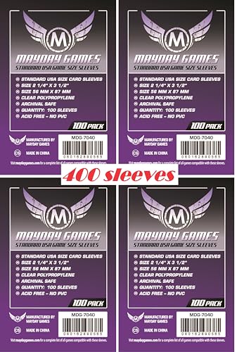 Mayday Games 7040 Clear Sleeves 56x87mm Standard USA Game Size 4x100 Pack 400 sleeves - Image 1