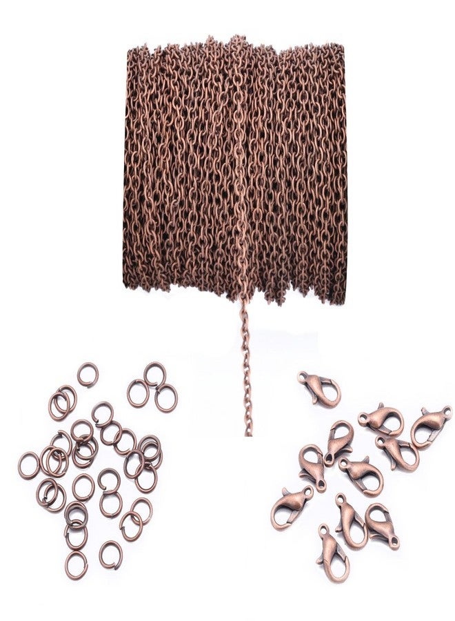 Fodattm 20ft 4x6mm Twisted Cross Chains Metal Cable Chain Link and 20pcs Lobster Clasp & 100pcs Open Jump Ring Jewelry Making Chain for DIY Making Bracelet Necklace (Red Copper) - Image 1