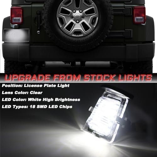 KEEGTBOX Full LED License Plate Light Tag Lamp Assembly Compatible with Jeep Wrangler JK 20072017 White light 2Piece Replacement - Image 3