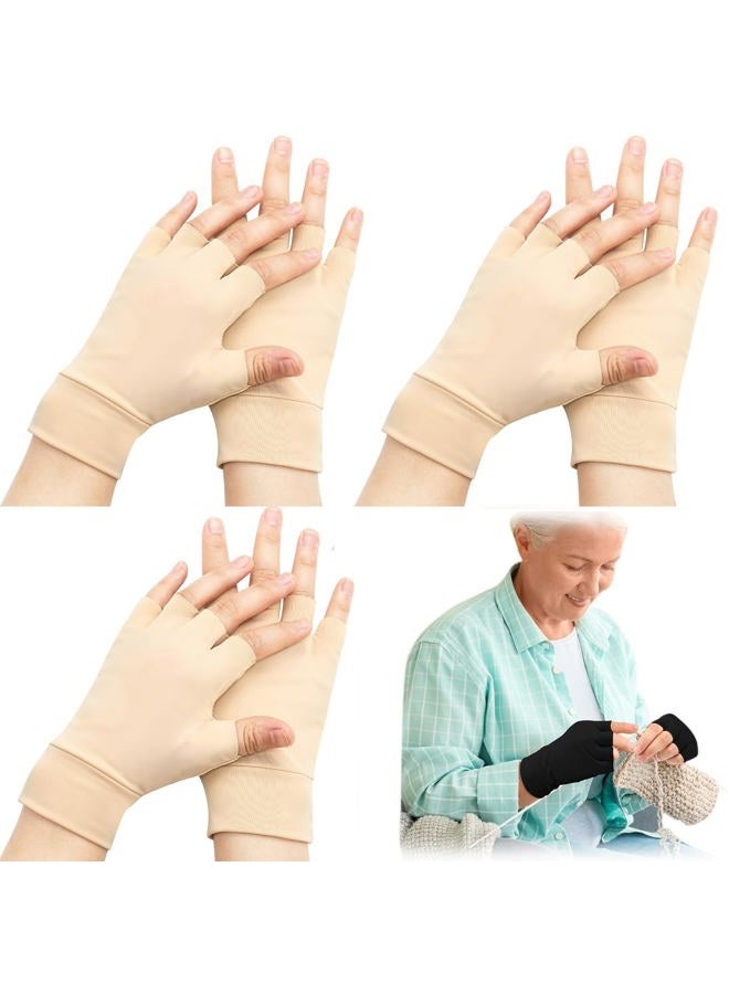 Yearntown 3 Pairs Elderly Skin Thin Protector Gloves Tone Fingerless Gloves Bruise Abrasion Protective to Cover Bruising(L,Skin Tone) - Image 1