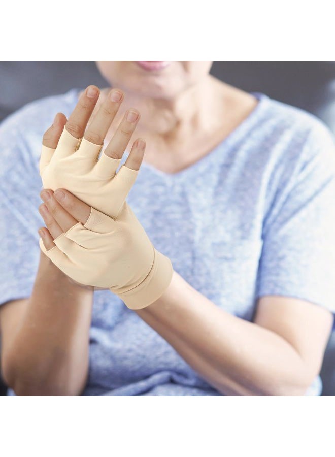 Yearntown 3 Pairs Elderly Skin Thin Protector Gloves Tone Fingerless Gloves Bruise Abrasion Protective to Cover Bruising(L,Skin Tone) - Image 4
