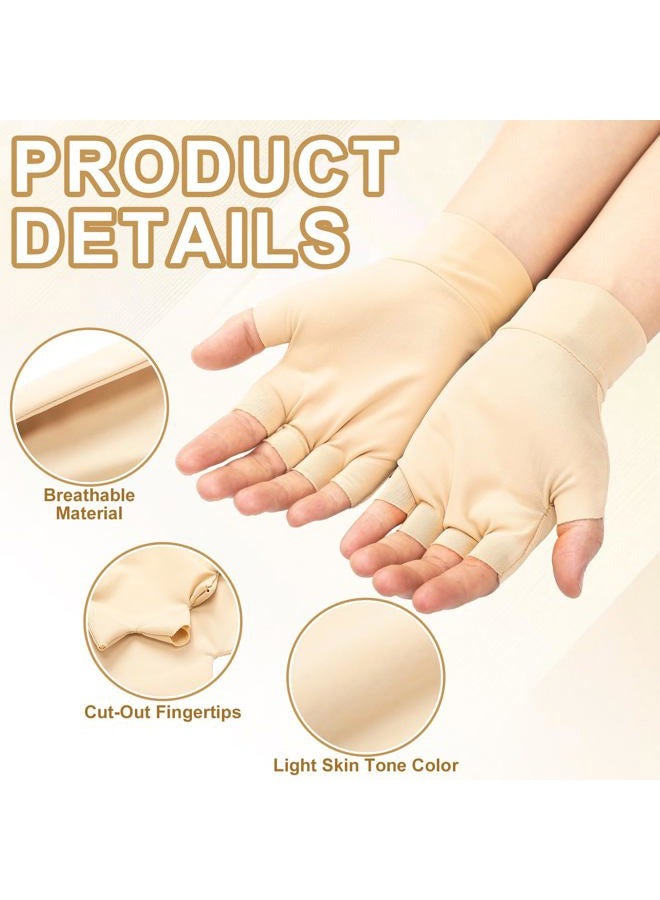 Yearntown 3 Pairs Elderly Skin Thin Protector Gloves Tone Fingerless Gloves Bruise Abrasion Protective to Cover Bruising(L,Skin Tone) - Image 3
