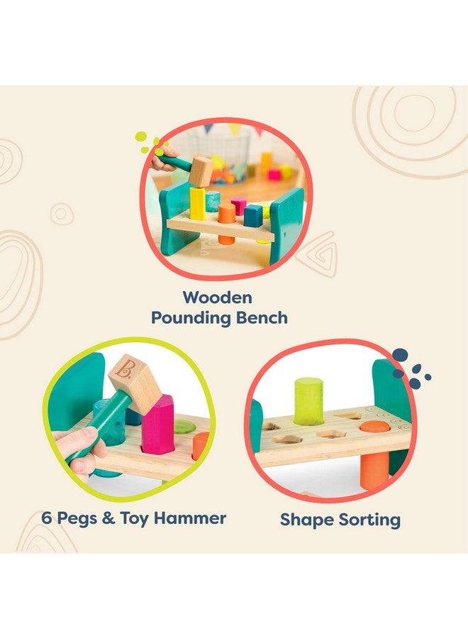 B. toys - Wooden Shape Sorter - Pounding Bench For Shape Sorting - 6 Pegs & Toy Hammer - Classic Toys For Toddlers, Kids - 2 Years + - Colorful Pound & Play - Image 3