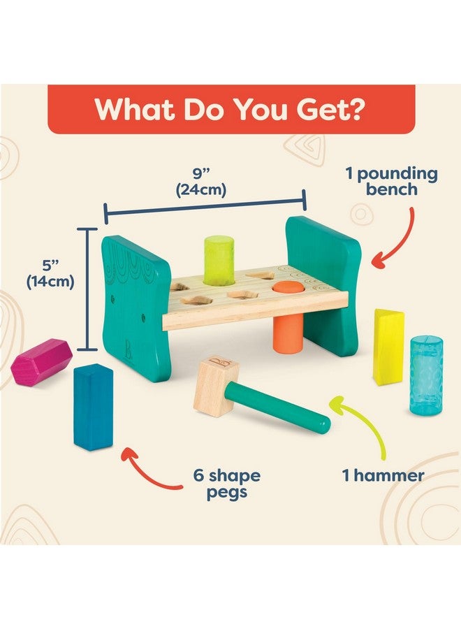 B. toys - Wooden Shape Sorter - Pounding Bench For Shape Sorting - 6 Pegs & Toy Hammer - Classic Toys For Toddlers, Kids - 2 Years + - Colorful Pound & Play - Image 4
