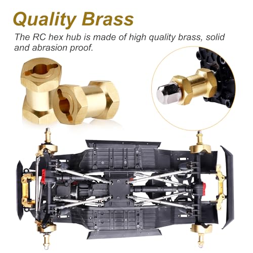 CrazyHobby 4PCS CrazyHobby Brass RC 12mm Wheel Hubs Extensions Wheel Spacers Hex Drive Adapter for 1/10 RC Crawler Axial SCX10 & SCX10 II 90046 D90 (18mm) - Image 3