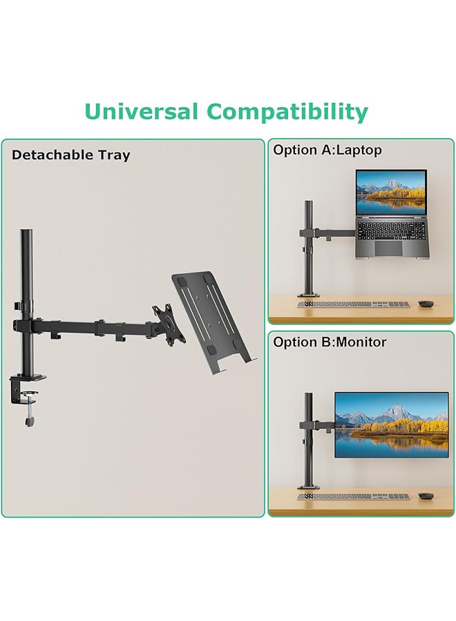 erorex Monitor And Laptop Mount Monitor Arm With Laptop Tray For 13 Inch To 27 Inch Lcd Computer Screens And Notebook Up To 17 Inch Fully Adjustable Laptop Mount Stand Holds Up To 17.6Lbs  - Image 4