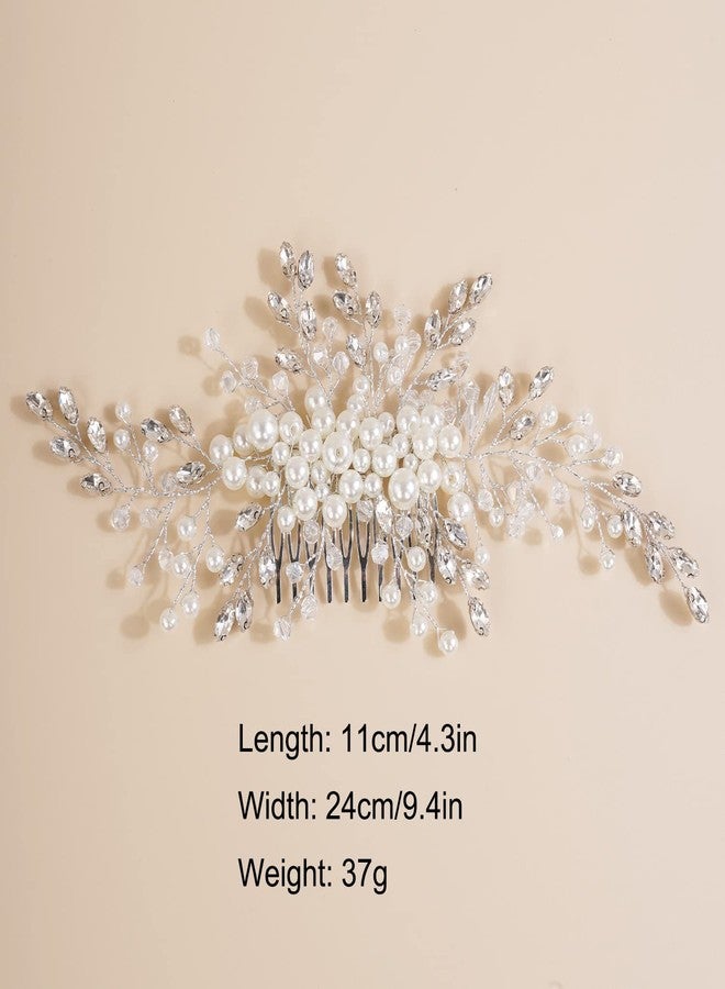 Xerling Silver Hair Side Comb for Wedding Vintage Pearl Bridal Comb for Hair Piece Rhinestones Headpiece Crystal Hair Accessories for Brides Flower Girls (Silver) - Image 4