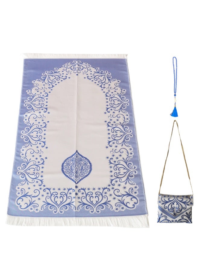 Multi-Color Elastic Jacquard Prayer Mat Set with Matching Crossbody Storage Bag - Image 1