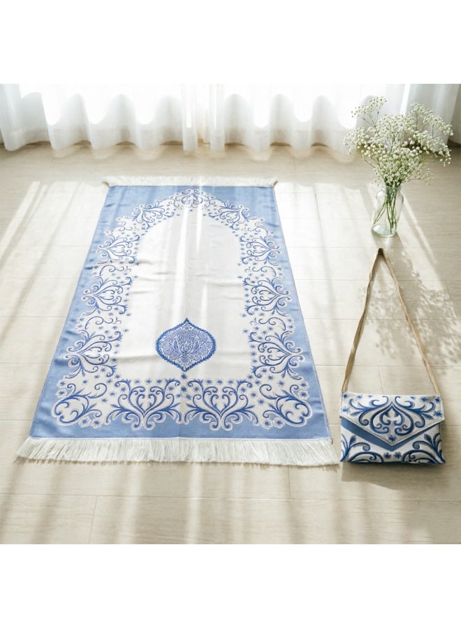 Multi-Color Elastic Jacquard Prayer Mat Set with Matching Crossbody Storage Bag - Image 2