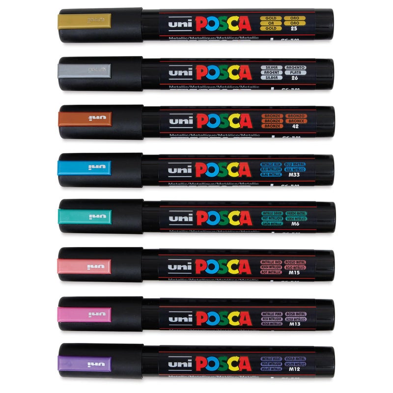posca Markers Set, 8 Medium Paint Markers 5M – Metallic Tones – Gold, Silver, Bronze, Metallic Blue, Metallic Green, Metallic Red, Metallic Pink, Metallic Violet - Image 5