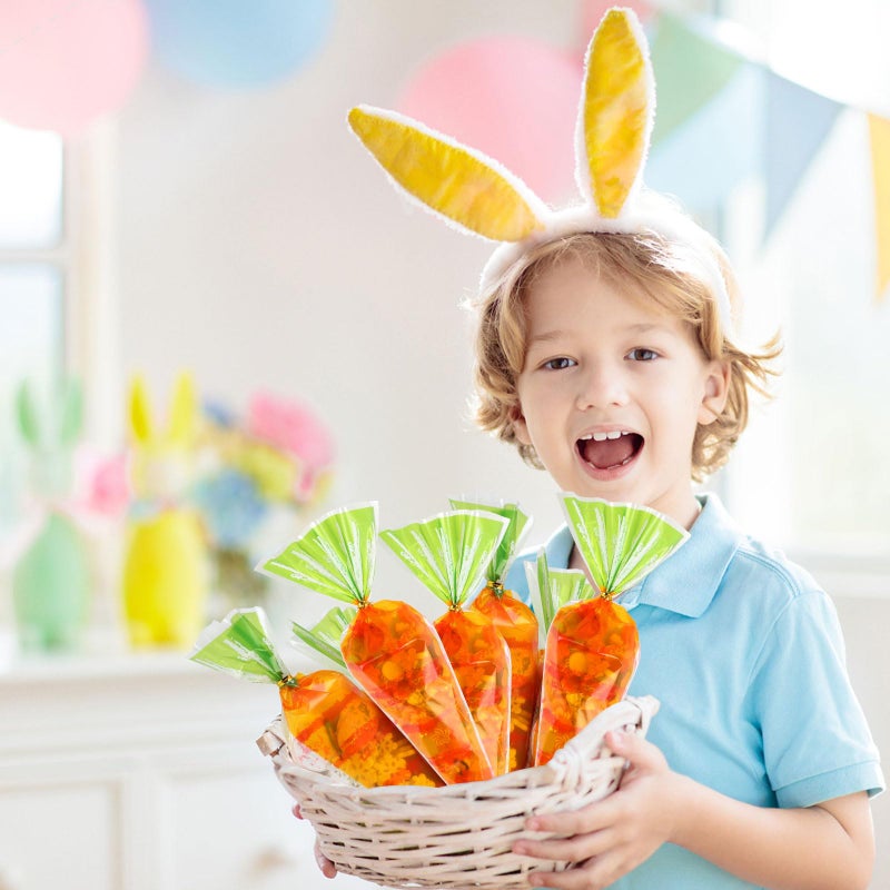 CCINEE 100 Pcs Easter Carrot Shaped Candy Bags Translucent Cone Shaped Treat Bags with Twist Ties for Easter Party Supplies Gift Storage Wedding Home Decor - Image 5