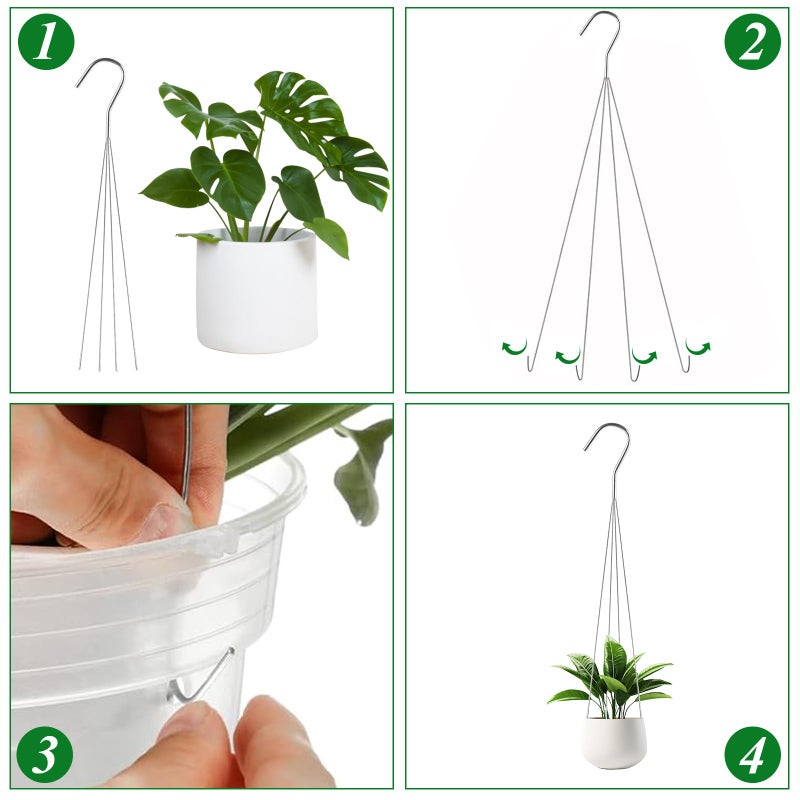 GBACHOOSE 24 Pack 24" 4 Wire Steel Hook Hanger, Pot Hangers for Plants, Wire Plant Hangers for Hanging Baskets, Plant Hanger for Indoor Outdoor Patio Garden - Image 5