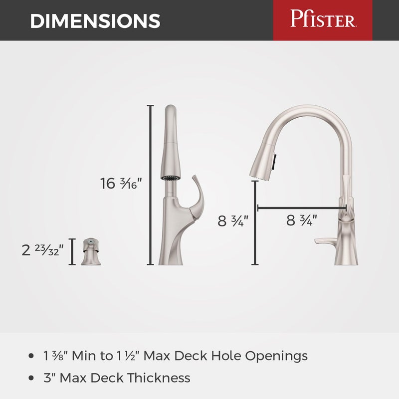 Pfister Miri Kitchen Faucet with Pull Down Sprayer and Soap Dispenser, Single Handle, High Arc, Spot Defense Stainless Steel Finish, F5297MRGS - Image 3