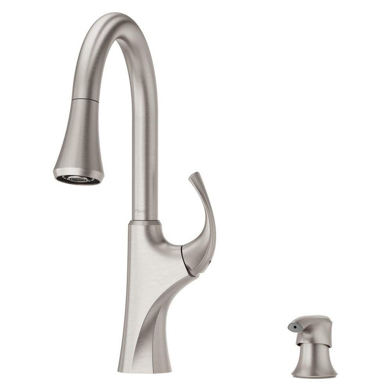 Pfister Miri Kitchen Faucet with Pull Down Sprayer and Soap Dispenser, Single Handle, High Arc, Spot Defense Stainless Steel Finish, F5297MRGS - Image 1