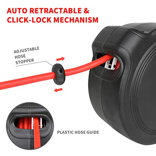 Hromee Air Compressor Hose Reel with Automatic Retractable Enclosed 3/8 Inch × 50 Feet Hybrid Pneumatic Hose, Fittings and Swivel Mount Bracket MAX. 300PSI - Image 2