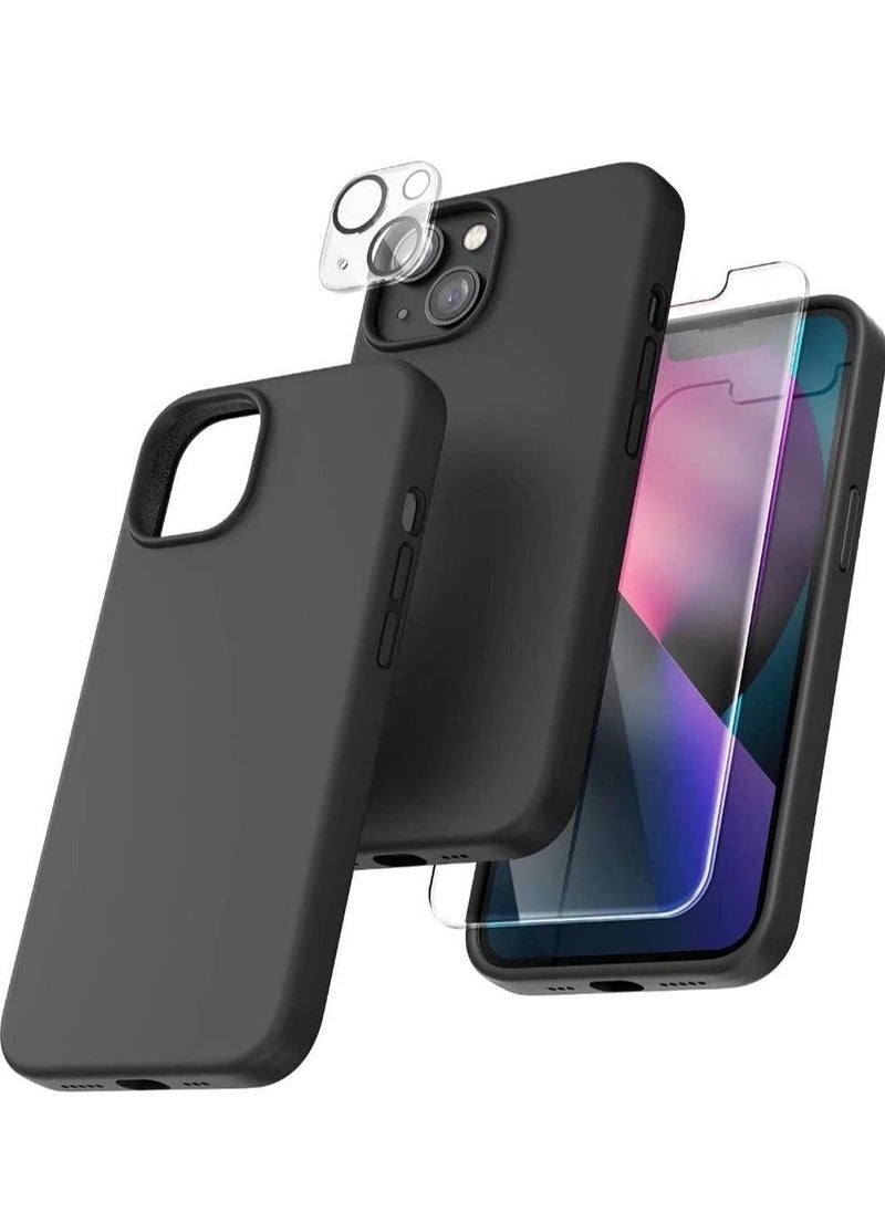 Generic 5 in 1 Designed for iPhone 14 Plus Case, with 2 Pack Screen Protector + 2 Pack Camera Lens Protector, Liquid Silicone Ultra Slim Shockproof Protective Phone Case 6.7 Black  - Image 1