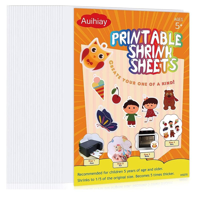 Auihiay Auihiay 25 Sheets White Printable Shrink Plastic Sheets Shrink Films Papers for Inkjet Printer Kids DIY Crafts and Mothers Day Gifts Easter Ornament 83 x 116 inch  21 x 295 cm 