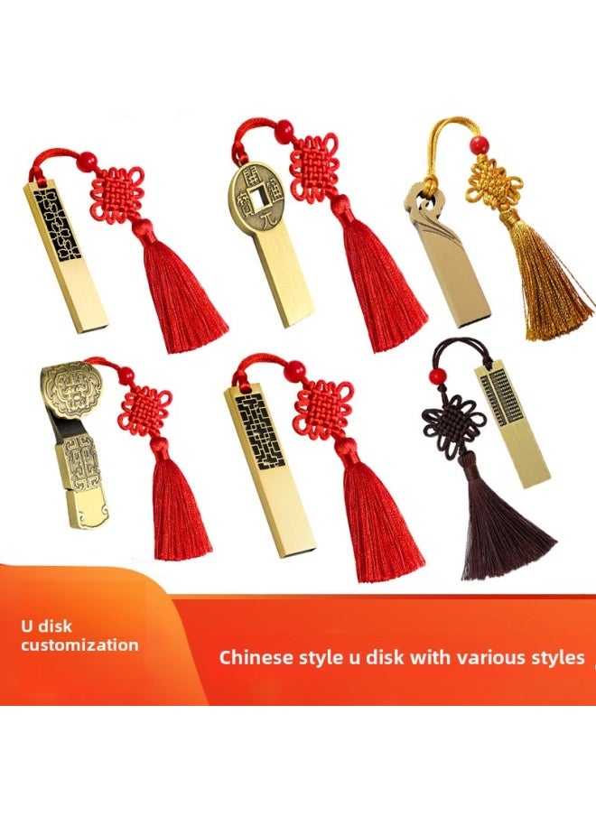 Generic Chinese Style U Disk Retro Window Flower Ruyi Copper Metal USB Creative Gifts 128G Large Capacity U Disk Can Be Customized-Color:Blessings Have Arrived-Capacity:16GB  - Image 2