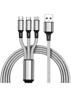 Multi USB Charger Cable, 3 in 1 Nylon Braided Multiple USB Fast Charging Cable Port Connectors Compatible with Cell Phones Tablets Universal Use - 4.1ft (1.25 Meters) - sliver