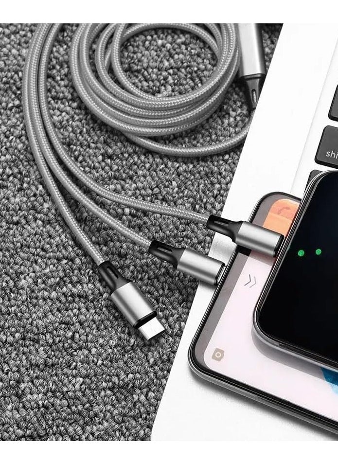 Sprinters - Multi USB Charger Cable, 3 in 1 Nylon Braided Multiple USB Fast Charging Cable Port Connectors Compatible with Cell Phones Tablets Universal Use - 4.1ft (1.25 Meters) - sliver - Image 1